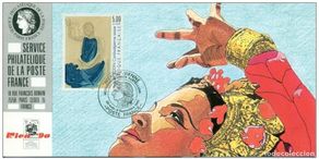 Sellos: 067 Exposición oficial de mapas Viena 1990 Francia FDC Pintura camboyana Rodin